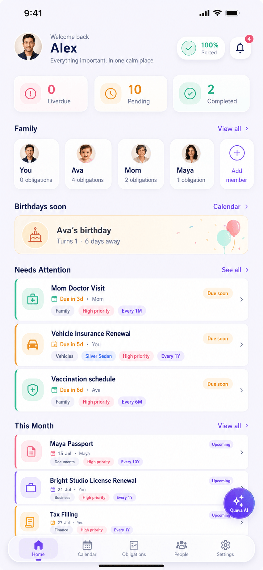 RemindQue home screen